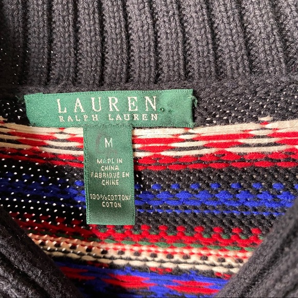 Lauren Ralph Lauren LRL Shawl Collar Fair Isle Sweater Faux Antler Toggle Medium - Picture 7 of 8